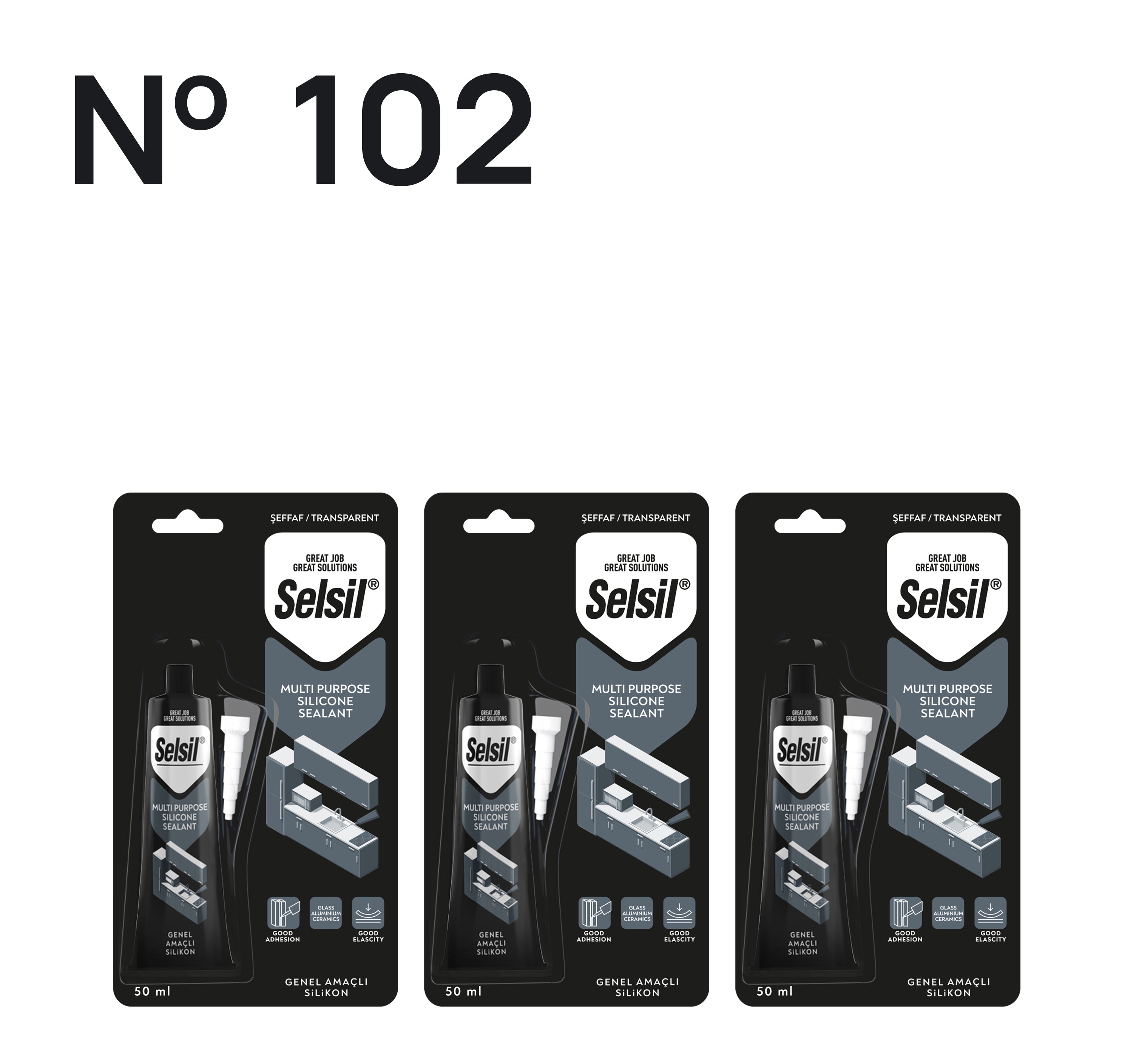 3 x Genel Amaçlı Silikon Şeffaf 50ml