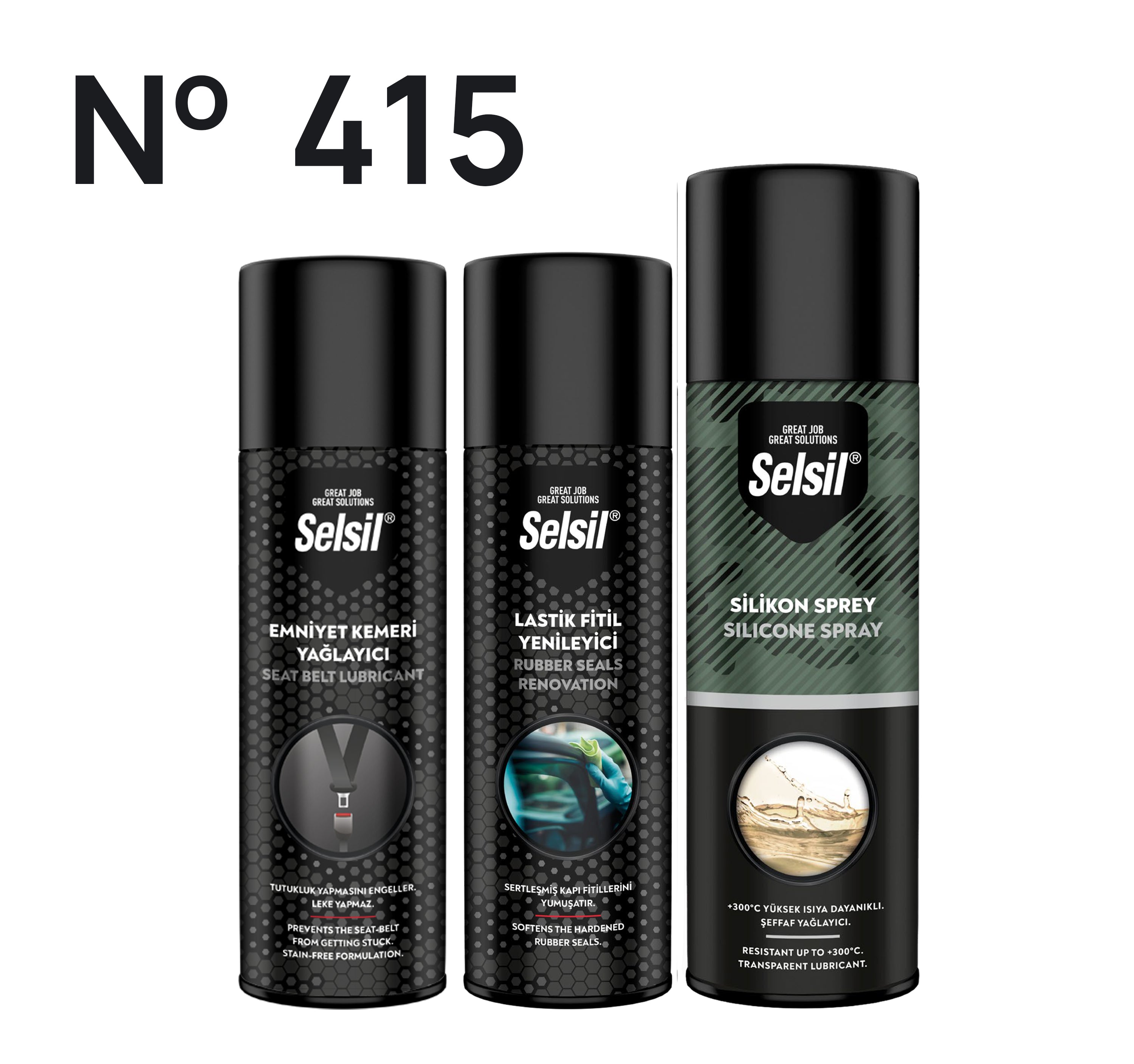 Emniyet Kemeri Yağlayıcı 200ml + Lastik Fitil Yenileyici 200ml + Silikon Sprey 500 ml