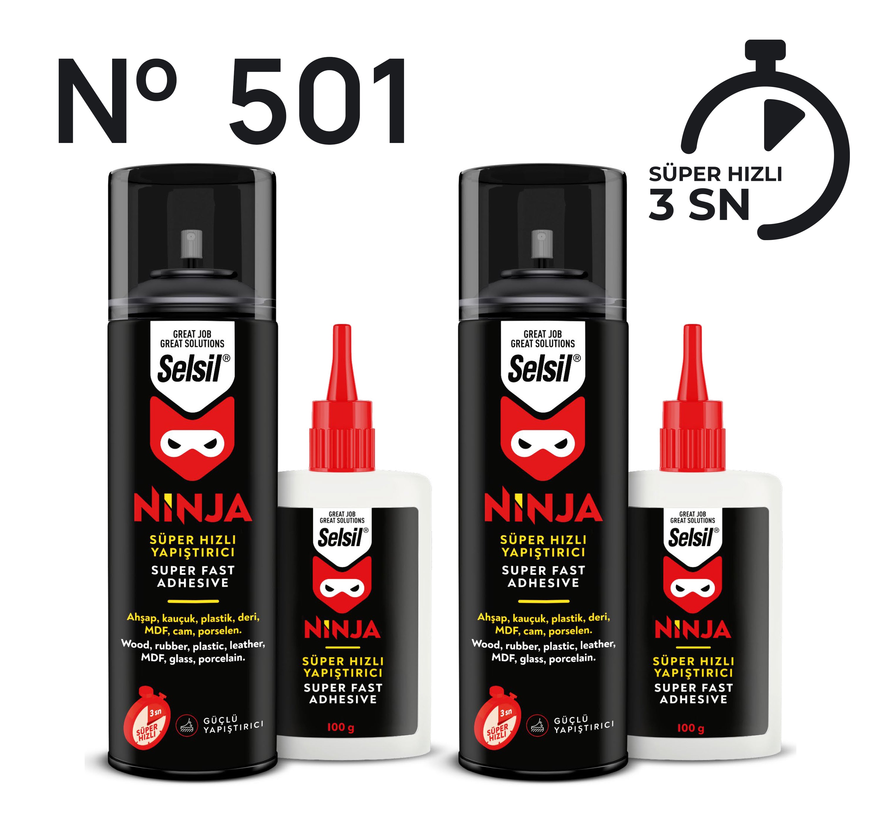 2x Ninja Süper Hızlı Yapıştırıcı (400ml + 100g)