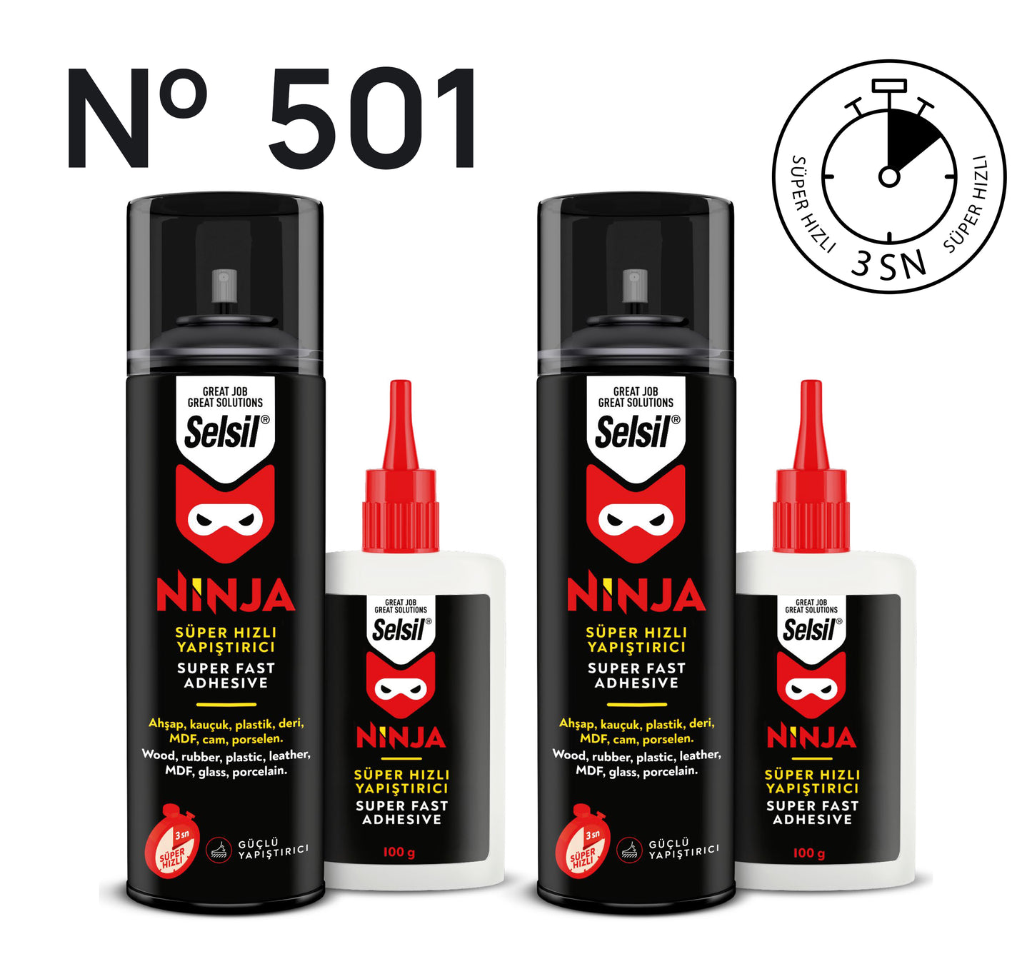 2x Ninja Süper Hızlı Yapıştırıcı (400ml + 100g)