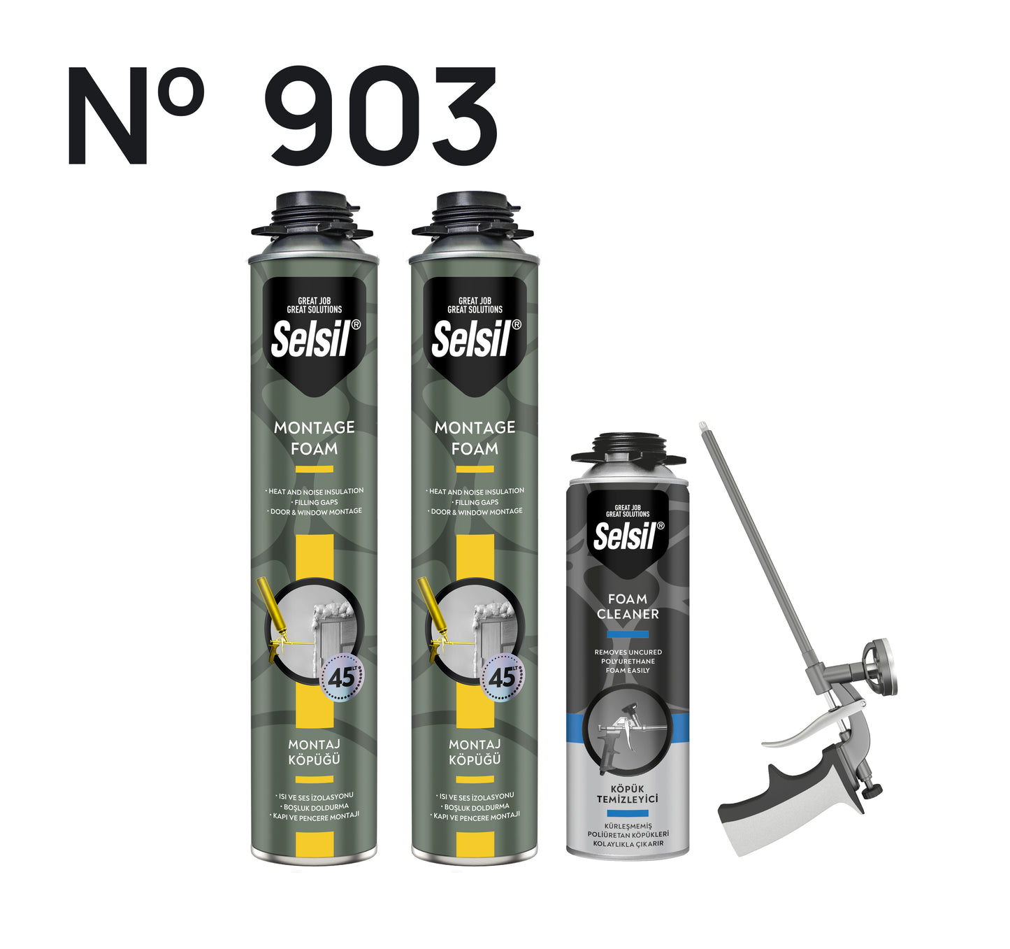 2 x Montaj Köpüğü - Tabancalı 845g + 1 Köpük Temizleyici 500ml+ 1 Köpük Tabanca