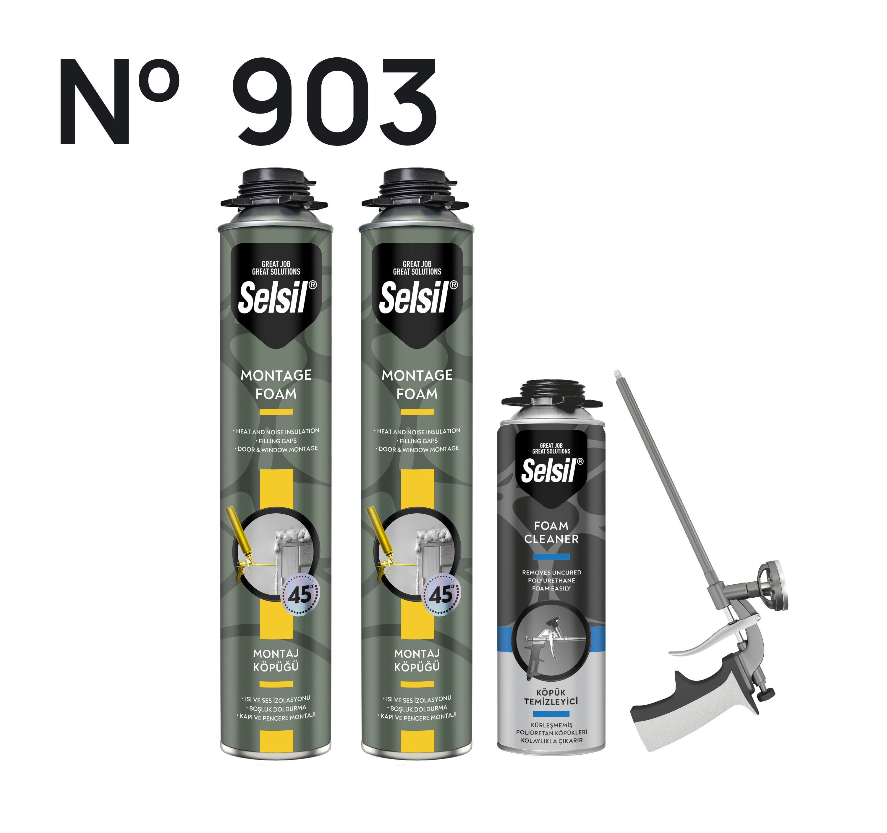 2 x Montaj Köpüğü - Tabancalı 845g + 1 Köpük Temizleyici 500ml+ 1 Köpük Tabanca