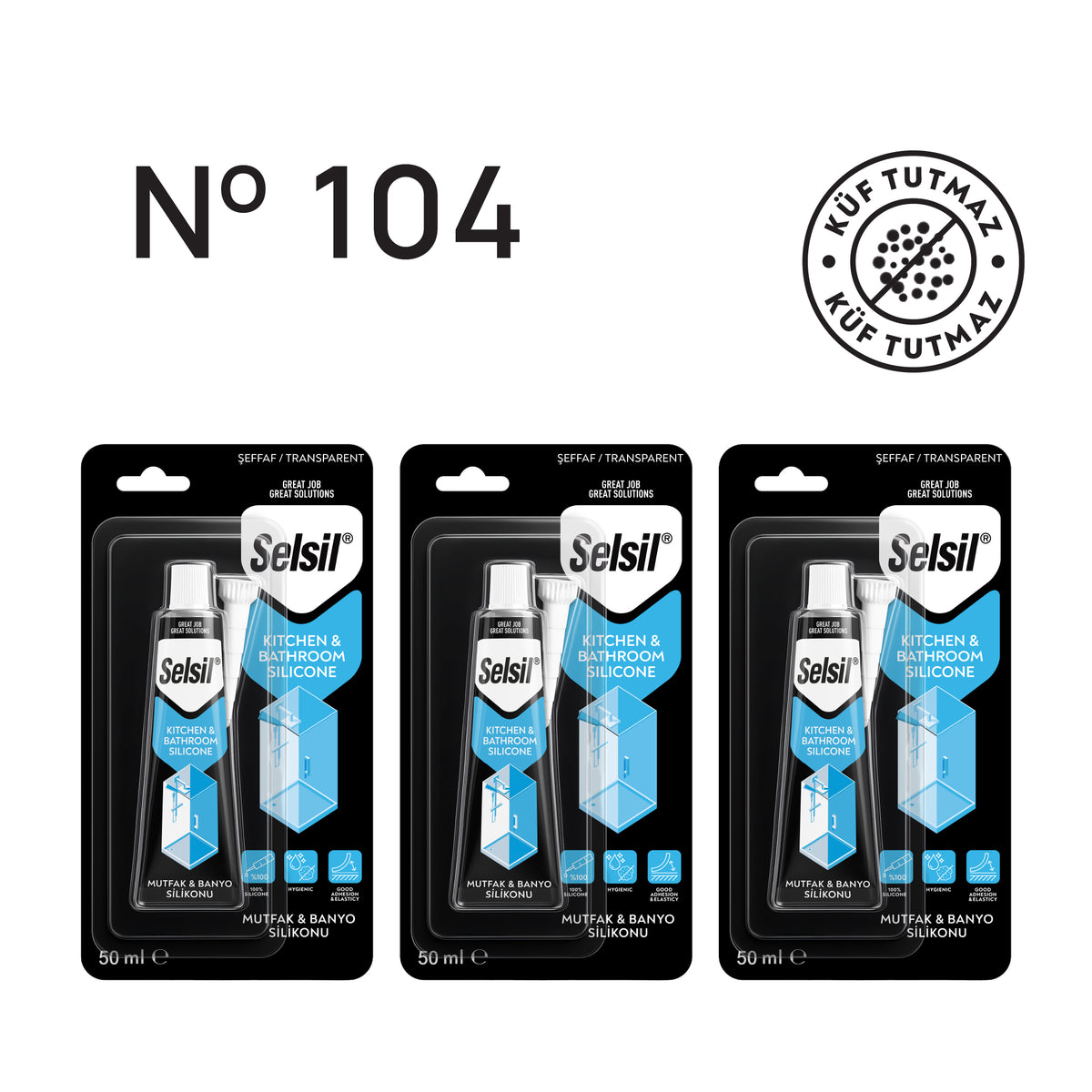3 x Mutfak Banyo Silikonu Şeffaf 50 ml
