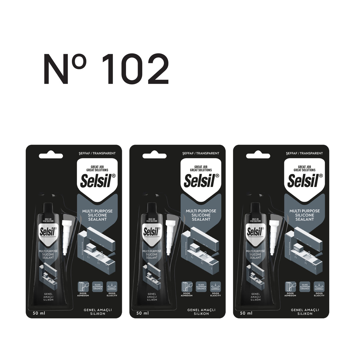 3 x Genel Amaçlı Silikon Şeffaf 50ml